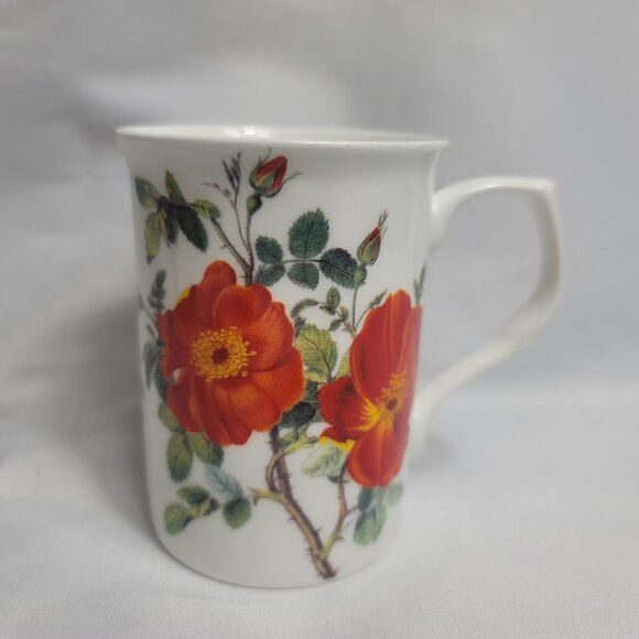 Stechcol Gracie Bone China Mug Cup White with Orange Floral Design - Picture 1 of 11